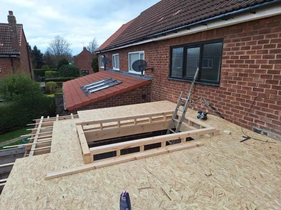 Finished grey flat roof with rooflights on a modern house